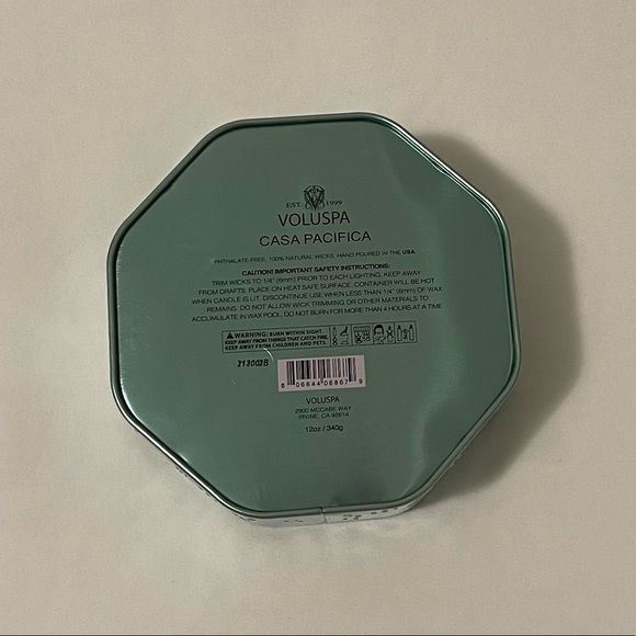 3 Wick Octagon Tin Candle - Voluspa Casa Pacifica 340g - Picture 3 of 3